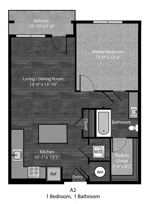 Floor plan for 1 bed, 1 bath, 786 sqft